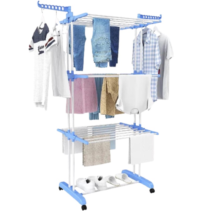 Suport de uscare vertical SDEPOT®, pliabil, pentru uscarea hainelor, cuverturi de pat, pantofi, huse de canapea, albastru