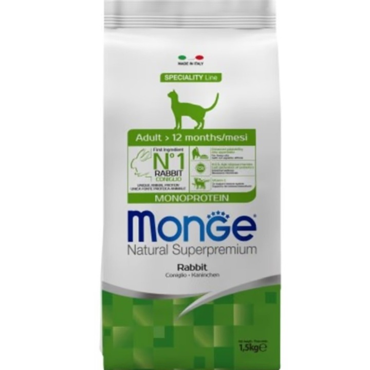 Hrana uscata pisici adulte, Monge Monoprotein, cu iepure, 1.5 kg