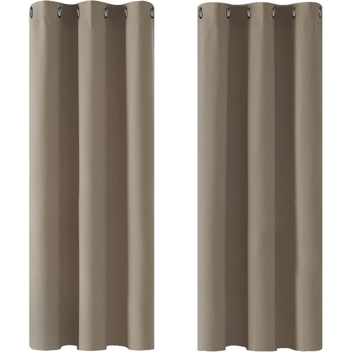 Set de 2 perdele Deconovo blackout cu inele, perdele opace termoizolante, pentru living, 140 x 200 cm, maro