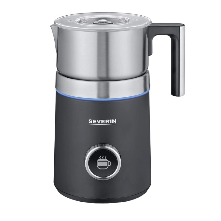 Пенообразувател за мляко Severin, S3587, идеален за лате, капучино, фрапе, капацитет 700 мл, топли/студени напитки, 13 програми, програма за горещ шоколад/греяно вино/капучино, LED екран, термоизолирана дръжка, лесен за използване, черен