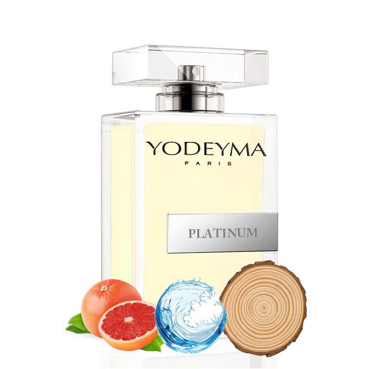 Yodeyma Platinum Eau de Parfum férfiaknak, grapefruit árnyalatai, vízi és fás jegy, dinamikus és magabiztos férfinak, 100ml