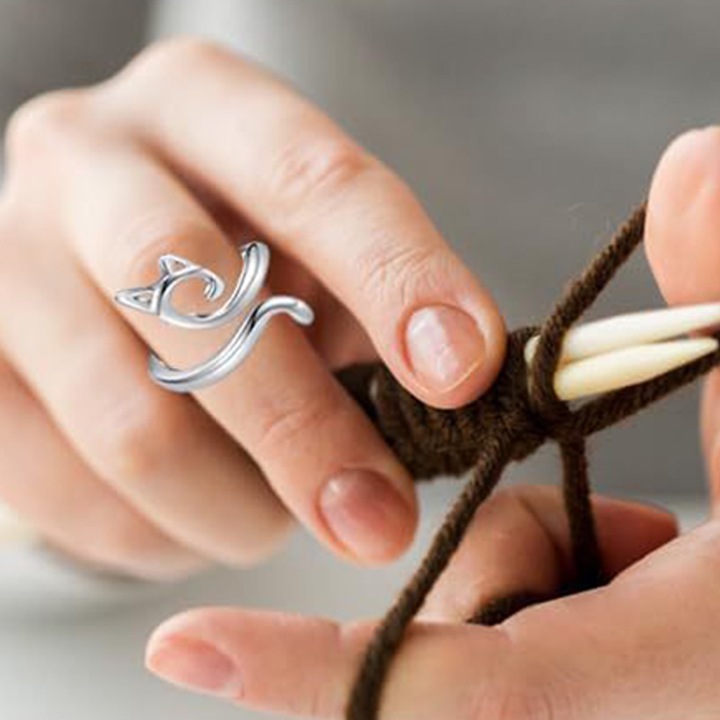 3 db-os állítható horgolt gyűrű készlet, cink, macska alakú, 1,93x1,37 cm