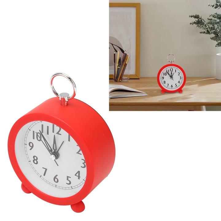 Jormftte kör alakú műanyag ébresztőóra, 10cm, piros, AA elemmel működik