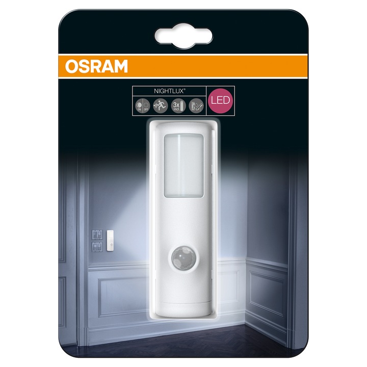 LED нощна лампа OSRAM NightLux Torch, сензор за движение/светлина, auto/on-off mode, IP54, бял