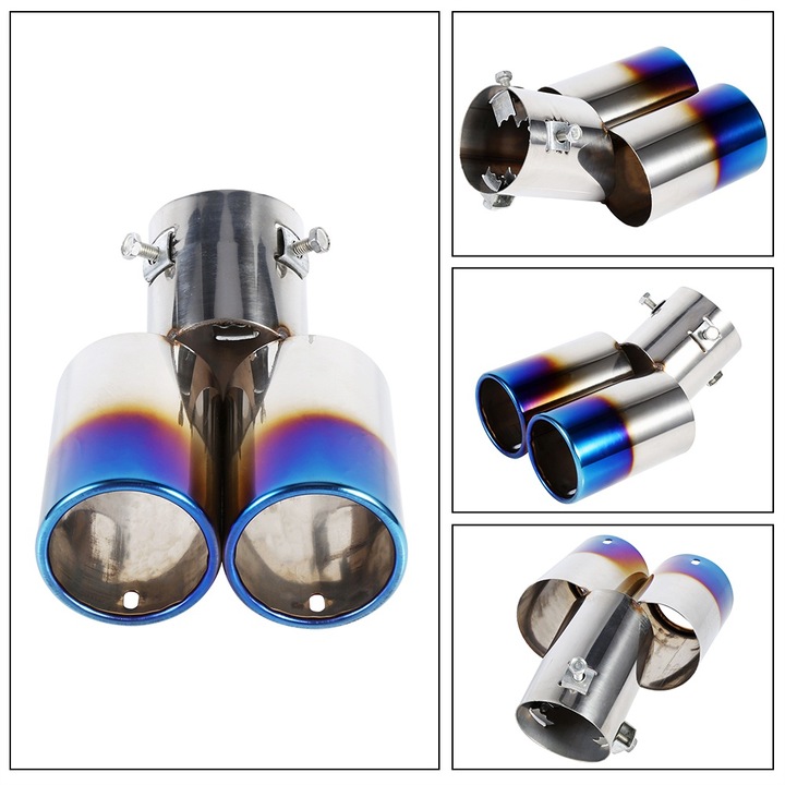 Jormftte autó kipufogó, 1 szett, rozsdamentes acél, 2 ágú, krómozott, 38x53mm