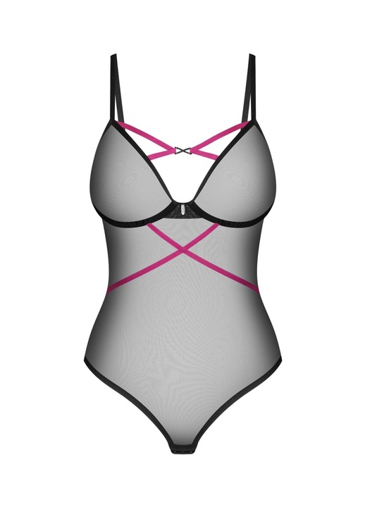 Body sexy Obsessive, negru, transparent, detalii stralucitoare, material poliamida, XS-S INTL