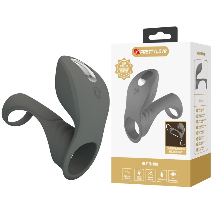 Вибриращ пръстен Pretty love, 7 вибрационни функции, функция памет, черен