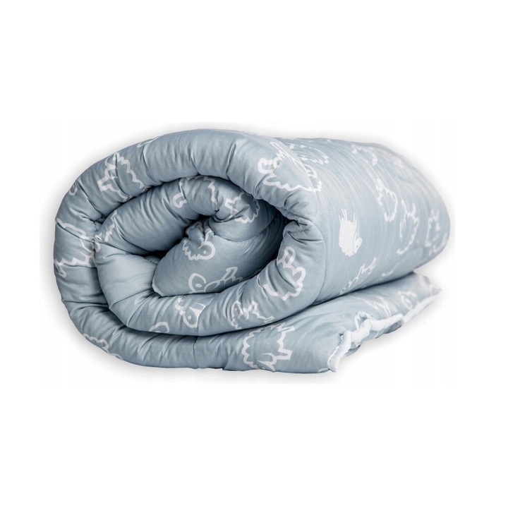 Plapuma din lana de oaie, Fluxar, 180x200cm, gri cu oi albe, 100% lana