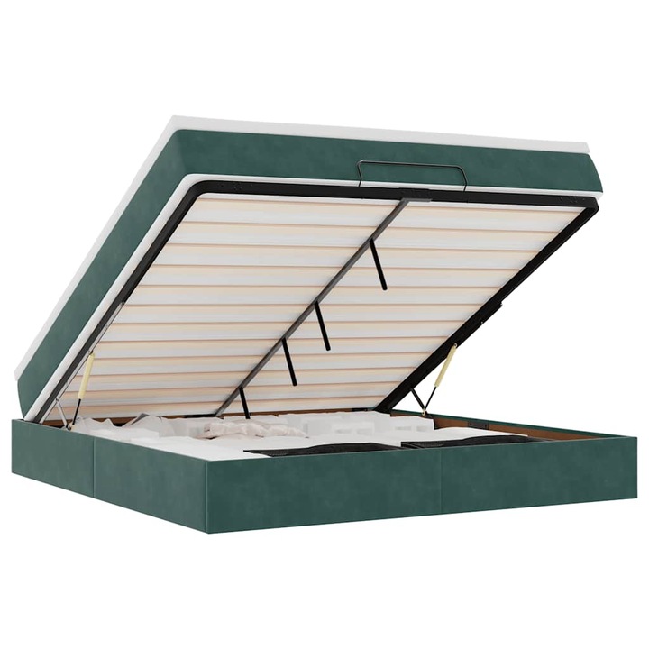 Cadru de pat otoman cu saltea vidaXL, verde inchis, 160x200cm, catifea, 56.68 Kg 3311198