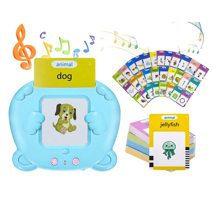 Jucarie educationala pentru copii, set de jucarii de invatare cu cititor de carduri, operare simpla, 255 de carduri de invatare, jucarie educativa, 2 ani+, albastru