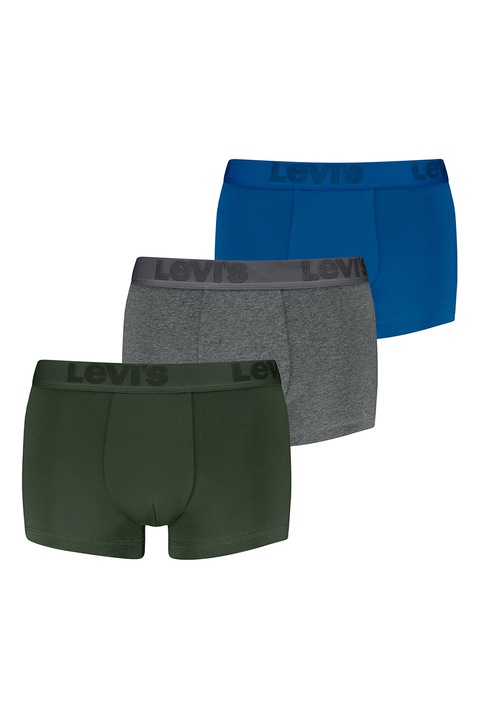 Levi's, Set de boxeri cu banda logo in talie - 3 perechi, Gri inchis melange/Albastru royal/Kaki pal