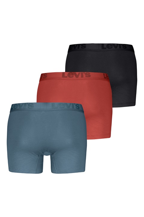 Levi's, Set de boxeri cu banda logo in talie - 3 perechi, Rosu/Negru/Albastru prafuit