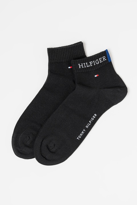 Tommy Hilfiger, Къси чорапи с лого, 2 чифта, Черен