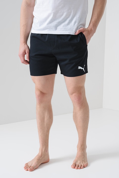 Puma, Pantaloni scurti de baie cu logo si talie elastica, Negru