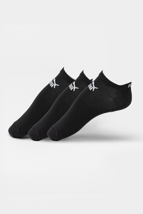 Puma, Set de sosete unisex pana la glezna cu model logo - 3 perechi, Negru/Alb murdar