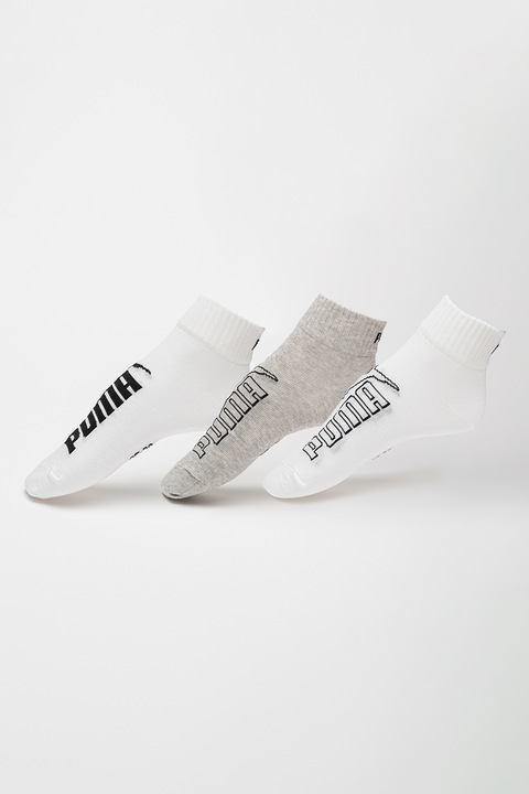 Puma, Set de sosete scurte unisex - 3 perechi, Negru/Gri melange/Alb murdar