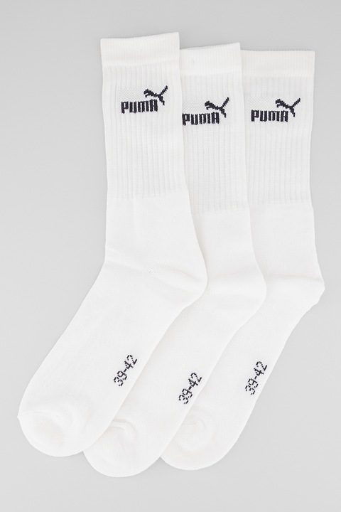 Puma, Унисекс дълги чорапи с лого - 3 чифта, Бял