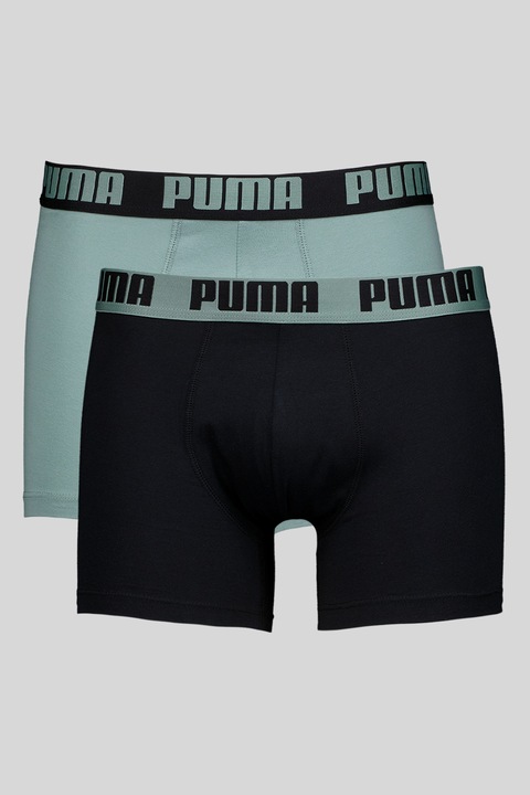 Puma, Set de boxeri cu banda logo in talie - 2 perechi, Negru/Verde pal
