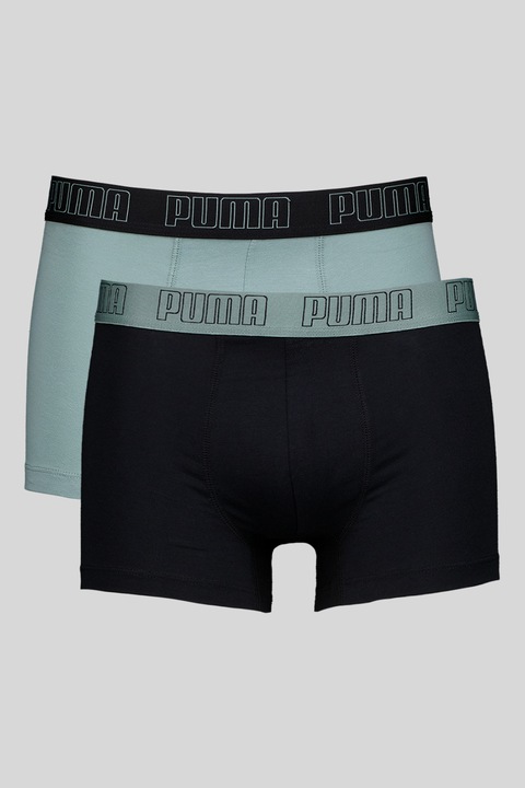 Puma, Set de boxeri cu banda logo in talie - 2 perechi, Negru/Verde aquamarin