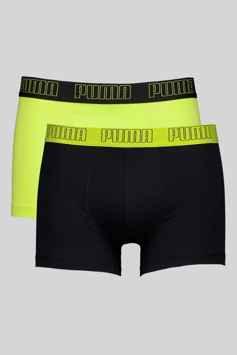 Puma, Set de boxeri cu banda logo in talie - 2 perechi, Negru/Verde masliniu