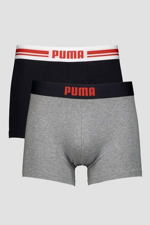Puma, Боксерки с лого на талията - 2 чифта, Червен/Черен/Сив меланж