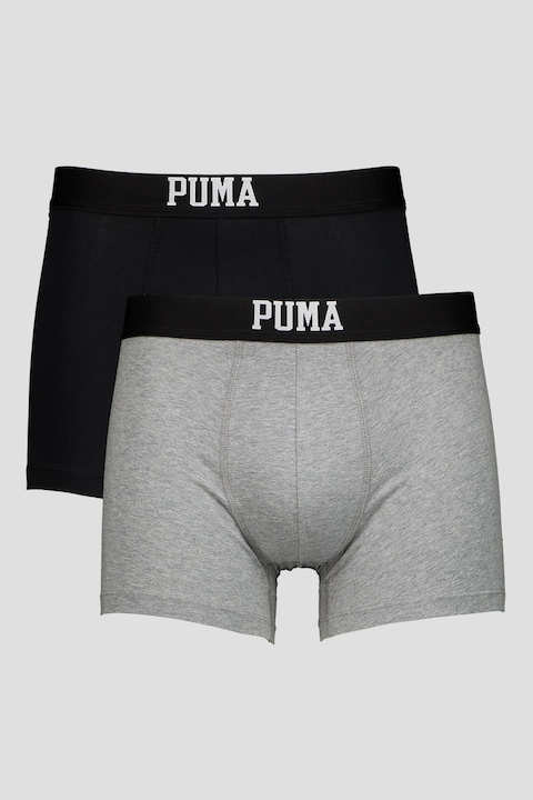 Puma, Set de boxeri din amestec de bumbac - 2 perechi, Negru/Gri deschis melange