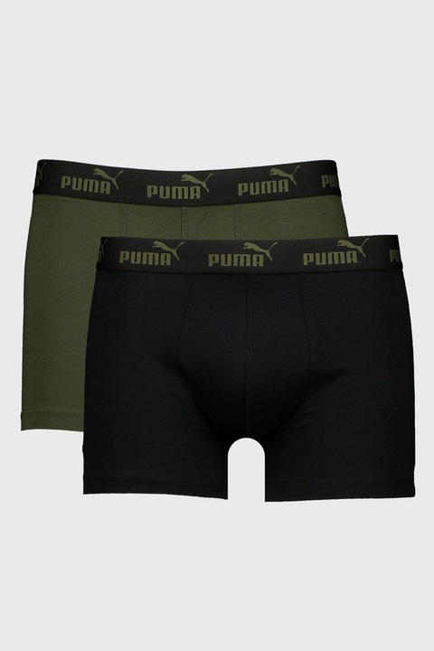 Puma, Set de boxeri cu banda logo in talie - 2 perechi, Negru/Verde feriga