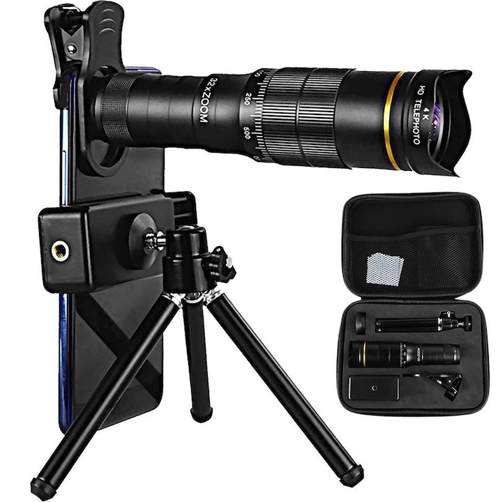 Монокулярен телескоп, longziming, 32x увеличение, призма BAK-4, водоустойчивост IPX7, 16.4 см, черен