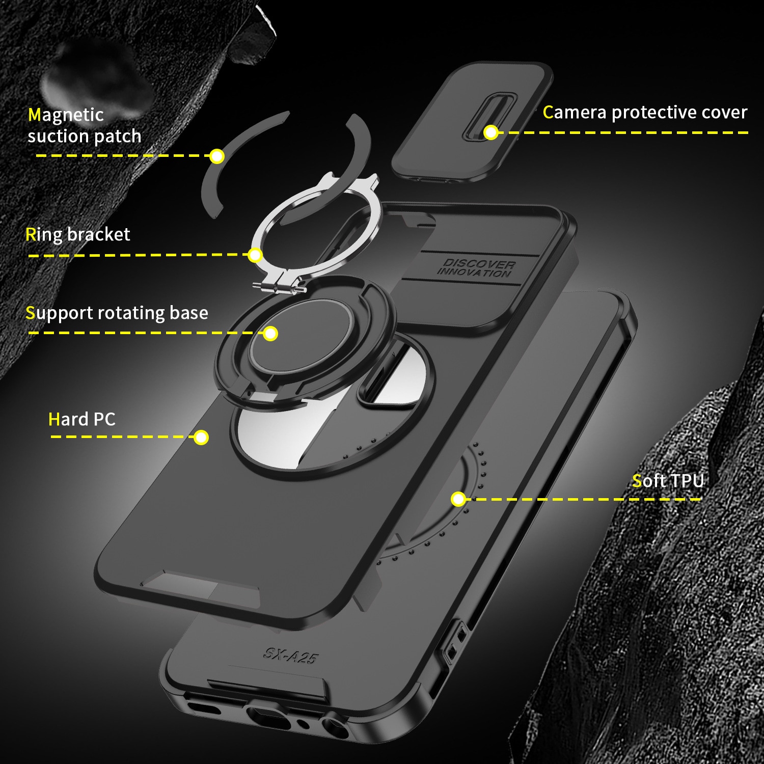 Husa de protectie pentru Samsung Galaxy S24, compatibila Magsafe, Hybrid Antisoc, Bumper inel rotativ 360-violet