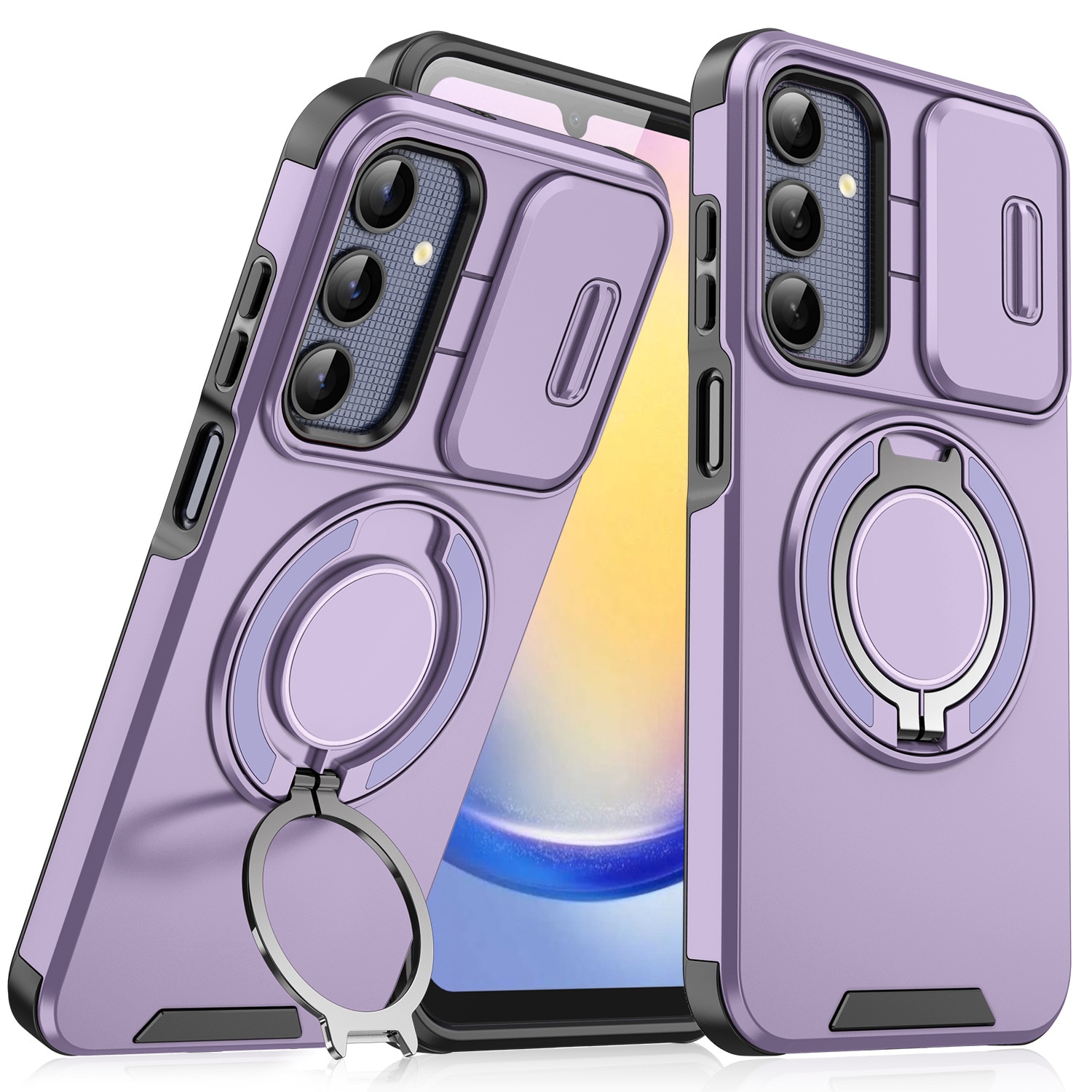 Husa de protectie pentru Samsung Galaxy S24, compatibila Magsafe, Hybrid Antisoc, Bumper inel rotativ 360-violet