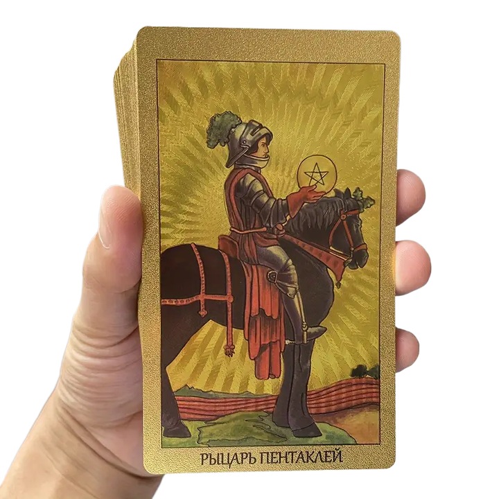 Carti de tarot, potrivite pentru incepatori, material PET, impermeabil, auriu