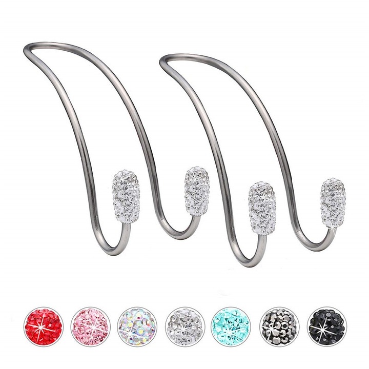 Set 2 suporturi auto pentru haine, Lauspuck, decor stralucitor, alb cristalin, 4.4x1.34x1.3in