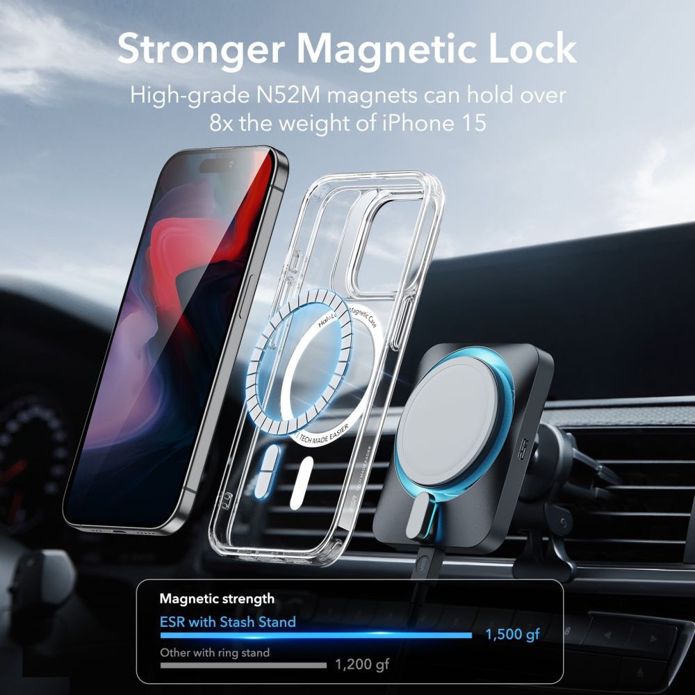 Husa de protectie MagSafe Anti-soc pentru Apple iPhone 15 Pro Max, Policarbonat, Kickstand, Acrylic Back, TPU, Optim Solution, Clear