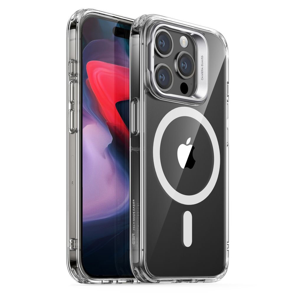Husa de protectie MagSafe Anti-soc pentru Apple iPhone 15 Pro Max, Policarbonat, Kickstand, Acrylic Back, TPU, Optim Solution, Clear