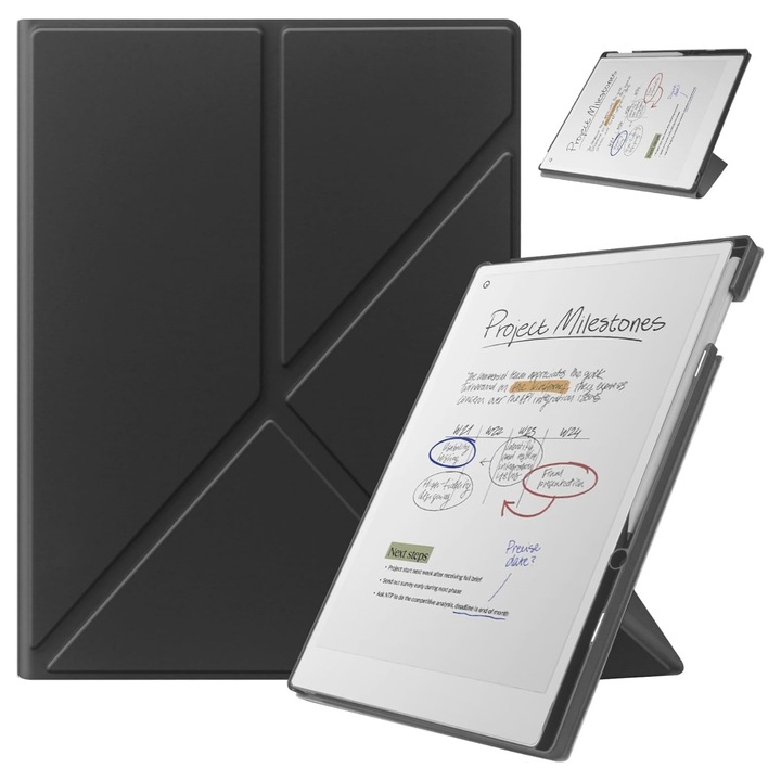 Husa Slim pentru Kindle Scribe 10.2" 2022 & 2024 Suport tip Origami, Piele PU, Suport Stilou, Functie Auto Sleep/Wake, Vanaxalife®, Negru