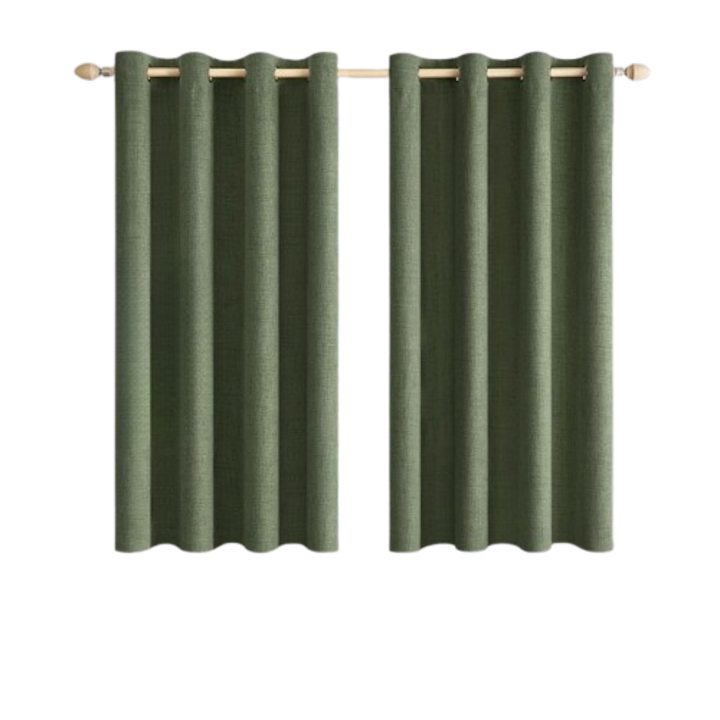 Set de 2 perdele MIULEE din in pentru dormitor si living, draperii din in texturat, semi-transparente, cu inele, 140 x 145 cm, verde