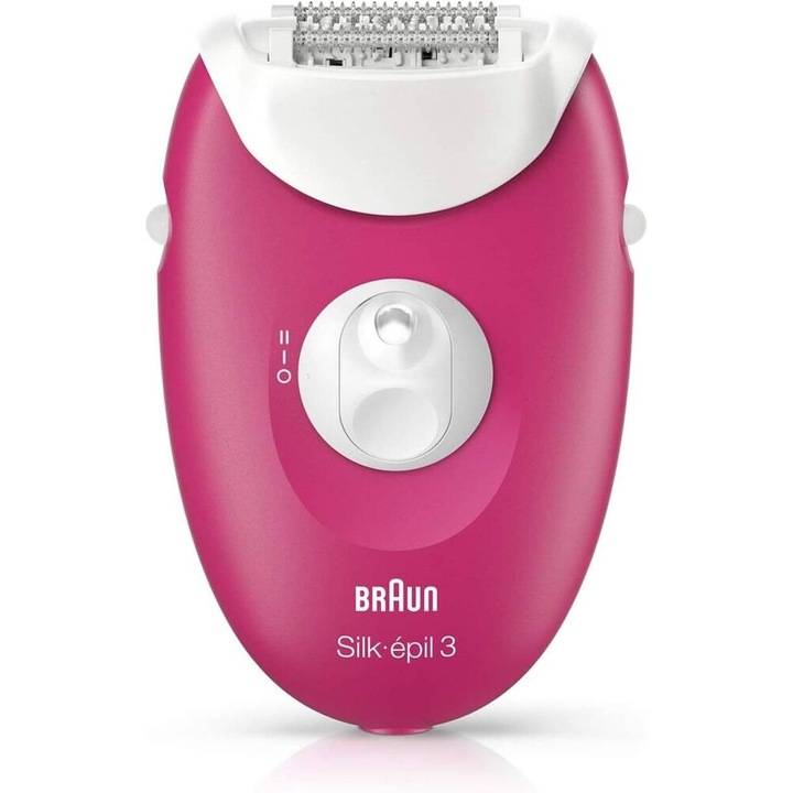 Epilator Braun Silk-epil 3 3273, roz, cu accesoriu de barbierit, 20 pensete, functionare cu retea