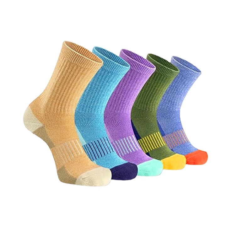 Set de sosete sport unisex, SINBINTA, Set perechi sosete sport, 5 perechi, Absorbant de transpiratie, Anti-Frecare, Impotriva alunecarii, Respirabil si confortabil, Elasticitate ridicata, Rezistent la deformare, Poliester/Bumbac, 39-46 EU, Multicolor