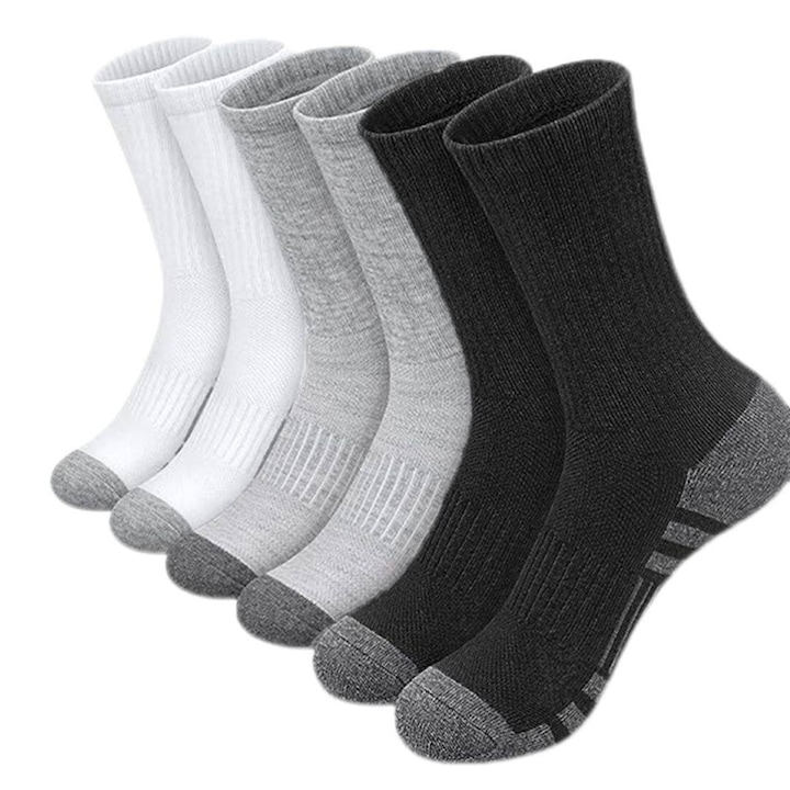 Set de sosete sport unisex, SINBINTA, Set perechi sosete sport, 6 perechi, Absorbant de transpiratie, Anti-Frecare, Impotriva alunecarii, Respirabil si confortabil, Elasticitate ridicata, Rezistent la deformare, Poliester/Bumbac, 39-46 EU, Negru