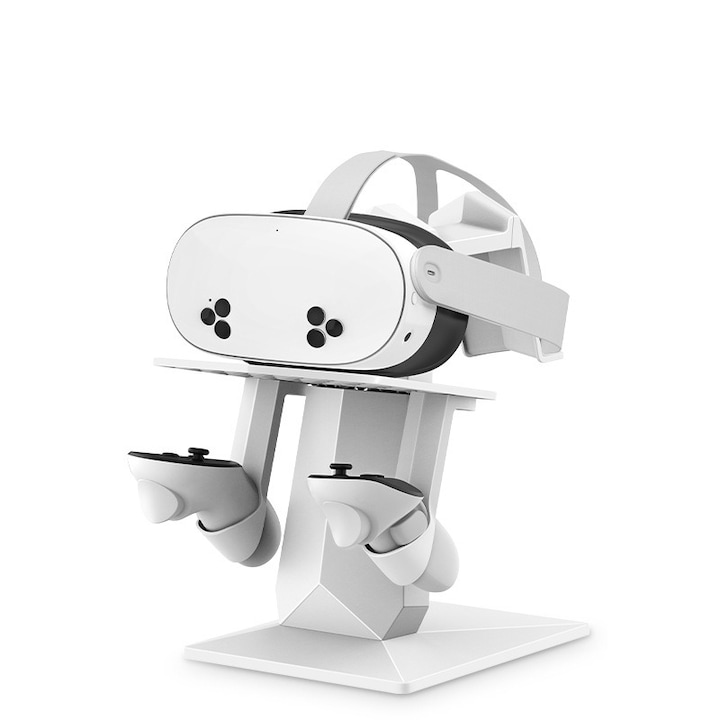 Станция за зареждане на VR, съвместима с Meta Quest 3 S. Всичко в едно, стойка за бюро, съвместима с Meta Quest 3S / 3, бяла