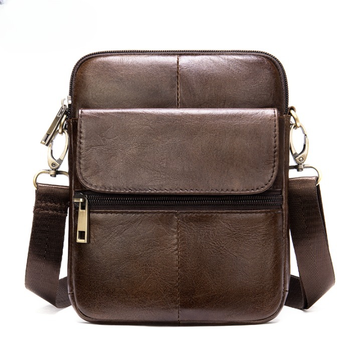 De Umar férfi kézitáska természetes bőrből, IMODIX®, 4 rekeszes, állítható pántok, 20x15x2,5 cm, 7350, barna