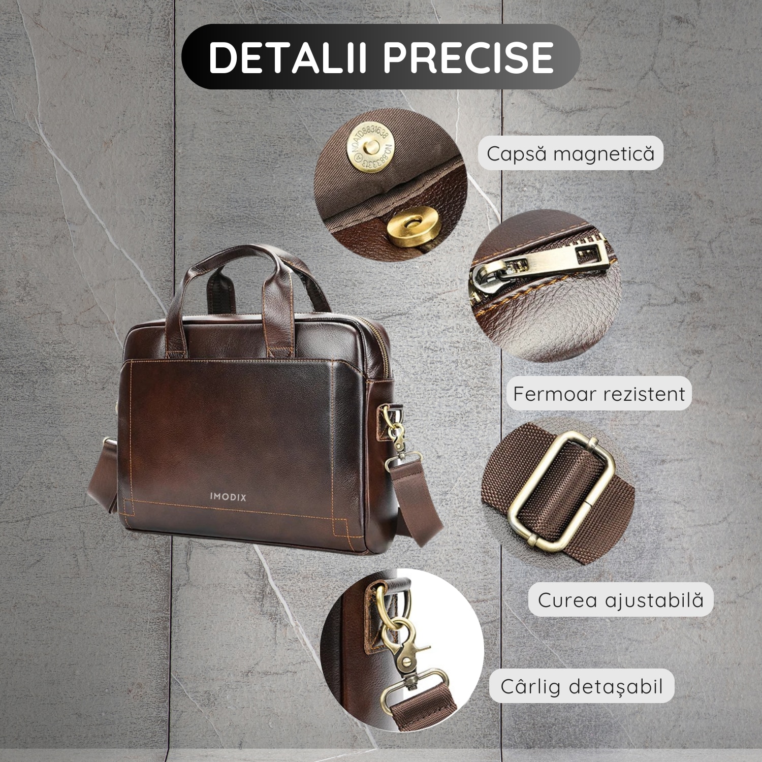 Geanta Laptop Din Piele Naturala, IMODIX, Compartiment Pentru Laptop 14-inch, Spatioasa, Curea De Umar Ajustabila, Multiple Compartimente, Ideala Pentru Birou Si Calatorii, 39x29x9 cm, Model 5006, Maro