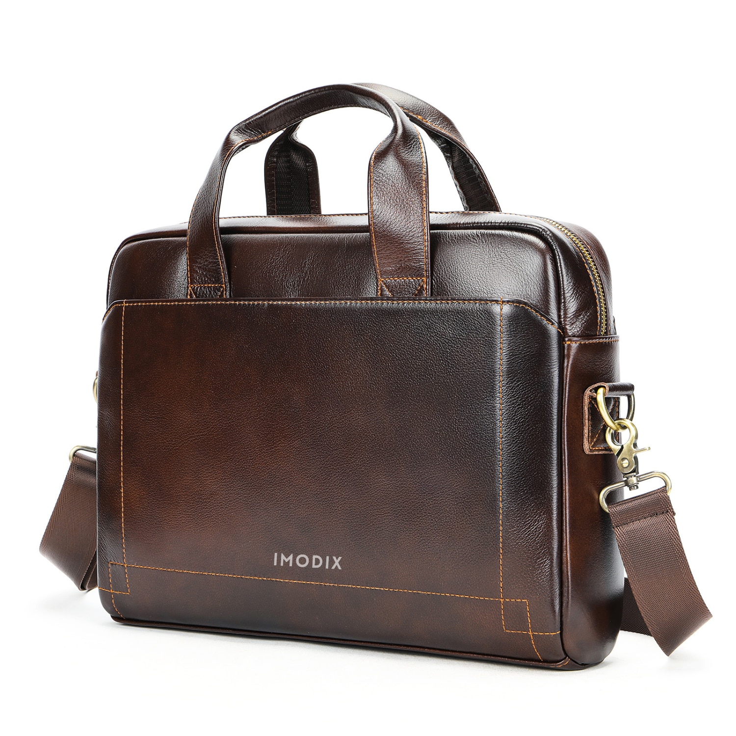 Geanta Laptop Din Piele Naturala, IMODIX, Compartiment Pentru Laptop 14-inch, Spatioasa, Curea De Umar Ajustabila, Multiple Compartimente, Ideala Pentru Birou Si Calatorii, 39x29x9 cm, Model 5006, Maro