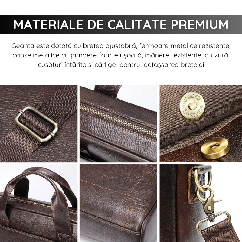 Geanta Laptop Din Piele Naturala, IMODIX, Compartiment Pentru Laptop 14-inch, Spatioasa, Curea De Umar Ajustabila, Multiple Compartimente, Ideala Pentru Birou Si Calatorii, 39x29x9 cm, Model 5006, Maro