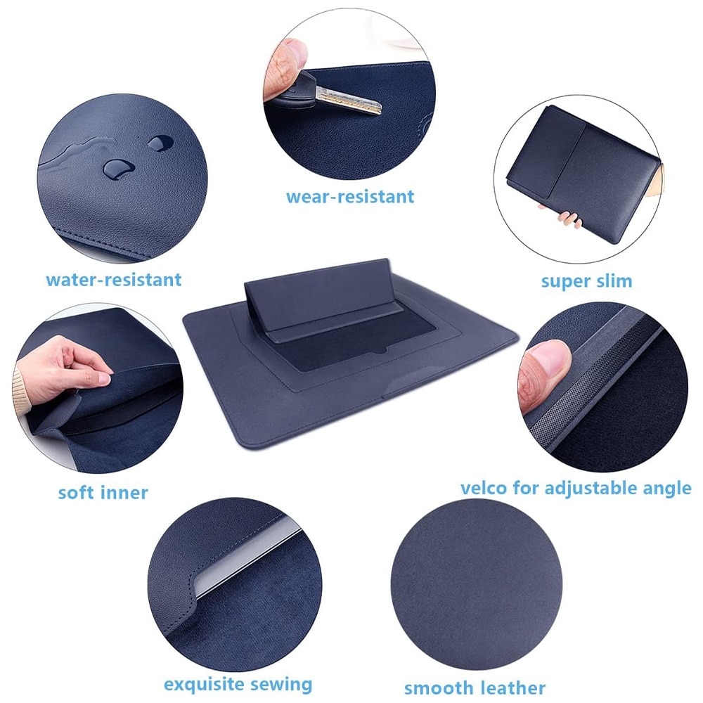 3 in 1 Husa laptop cu foldable stand, NAXSIR, Impermeabil si rezistent la zgarieturi, Velcro, Portabil, Piele PU, 15 inch/16 inch, 28 x 38 cm, Albastru