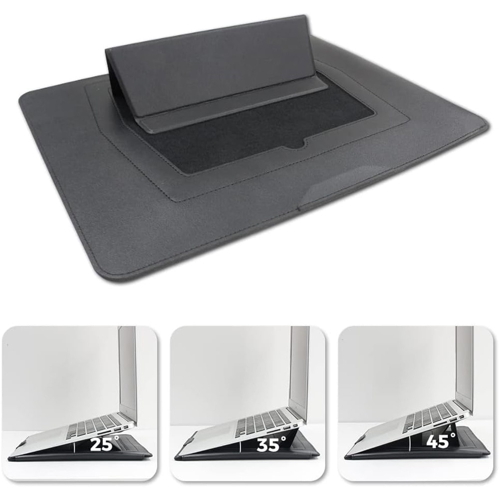 3 in 1 Husa laptop cu foldable stand, NAXSIR, Impermeabil si rezistent la zgarieturi, Velcro, Portabil, Piele PU, 15 inch/16 inch, 28 x 38 cm, Negru