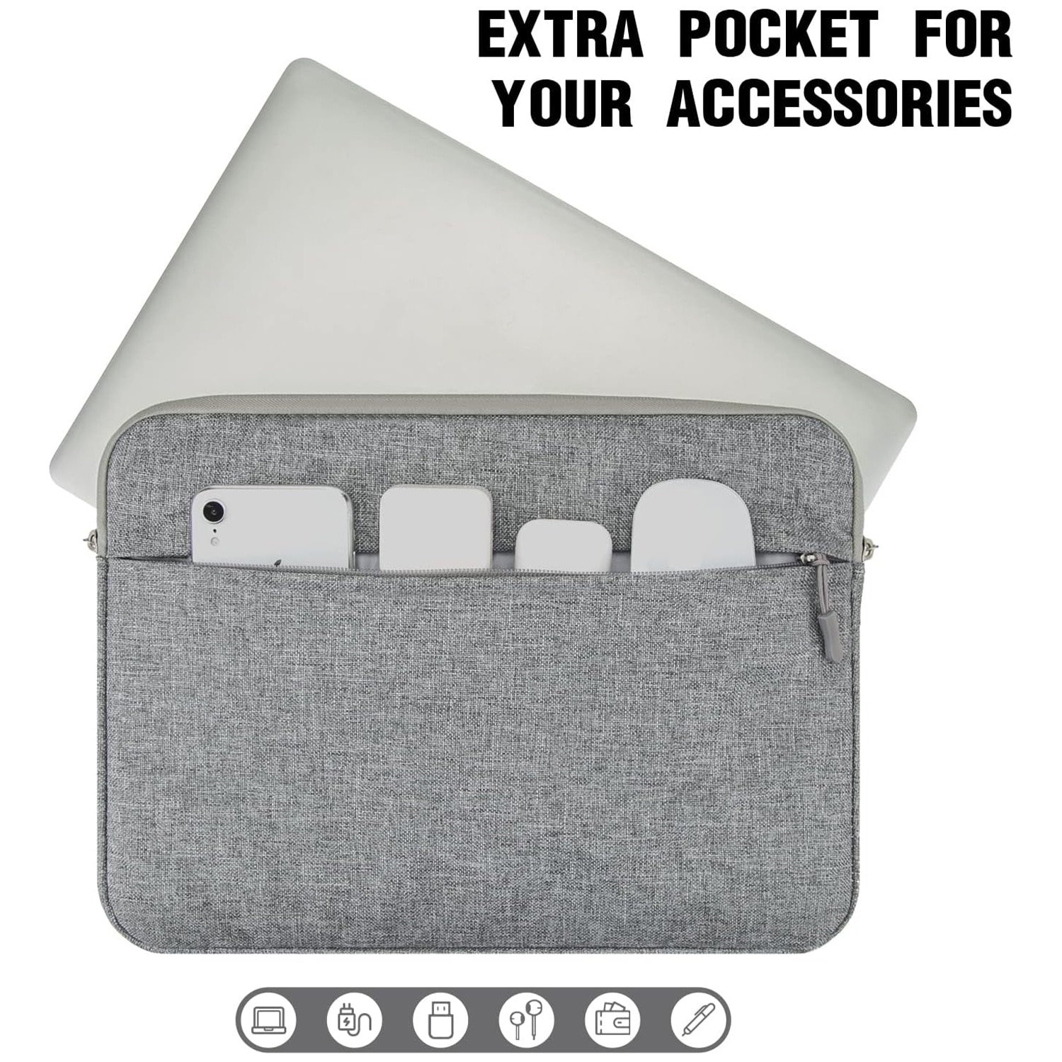Husa laptop, NAXSIR, 1 Buzunar extern, Fermoar dublu, Impermeabila, Rezistent la zgarieturi, Rezistenta la socuri, Tesatura din nailon, 15 inch, 39 x 27 x 3 cm, Gri