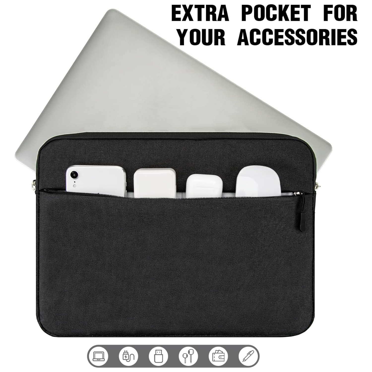 Husa laptop, NAXSIR, 1 Buzunar extern, Fermoar dublu, Impermeabila, Rezistent la zgarieturi, Rezistenta la socuri, Tesatura din nailon, 15 inch, 39 x 27 x 3 cm, Negru