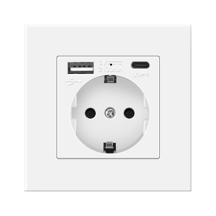 Priza schuko mixta, cu USB-USB C, Alba