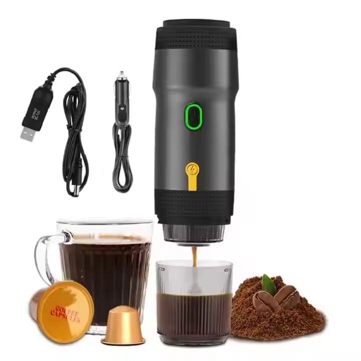 SARYTA hordozható kávéfőző, 3 az 1-ben, Nespresso, Dolce Gusto és őrölt kávékapszulakkák kompatibilis, 15 bar egy ízletes eszpresszóhoz, USB kabellel és autós töltőkal mötőkök, Ideális kempingezéshez, Fekete szín